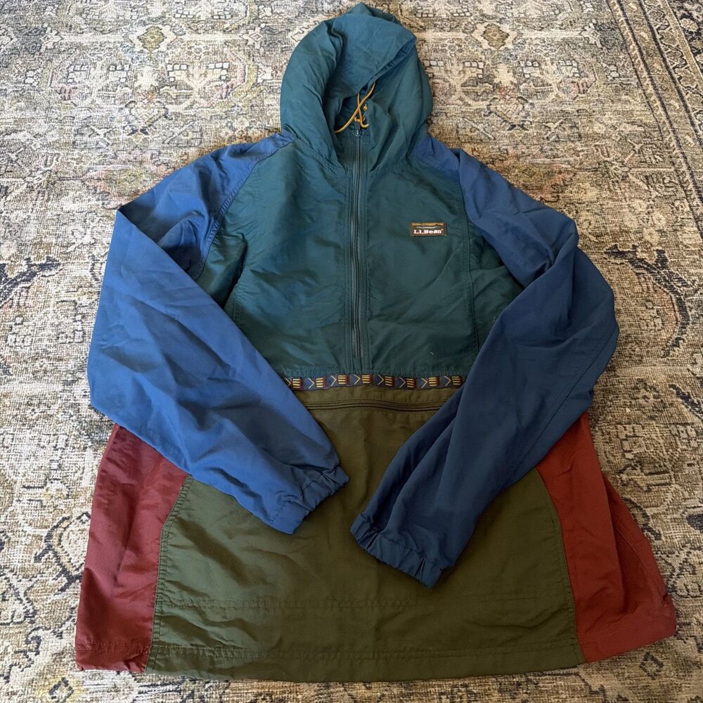 LL Bean Mountain Classic Color Block Aztec Anorak Jacket Women’s Large Tall